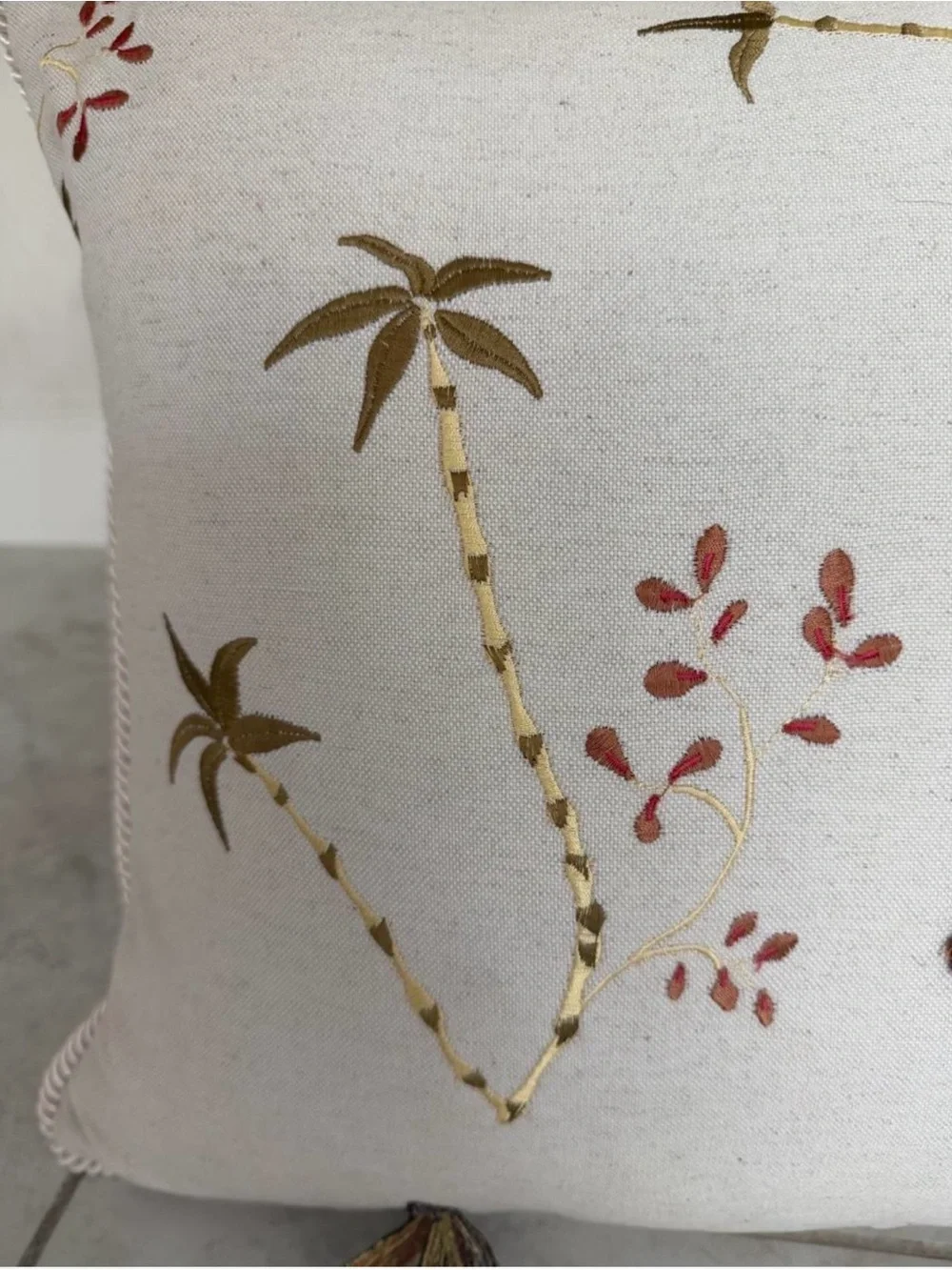 Embroidered Austin Horn Classics Dragonfly Botanical Accent Pillow Cream